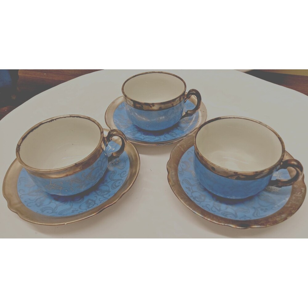 VINTAGE Elegant DEKOR Bavaria SET OF 3 TEACUPS With SAUCERS Collectables Set